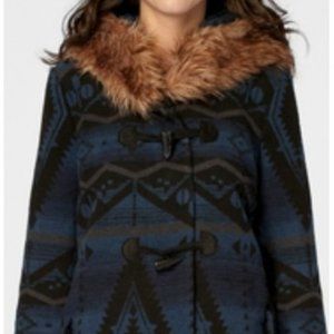 BB Dakota Bostwick Aztec Southwest Faux Fur Hooded Toggle Coat